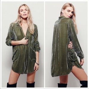 Free People x CP Shades Olive / Sage Green Velvet Tunic with Collar and Pockets